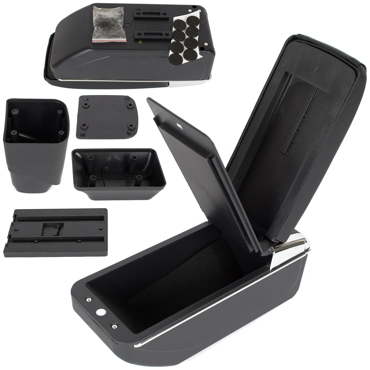 Peugeot 206 98-12 armrest with storage compartment BLACK ECO-LEATHER + mounting kit