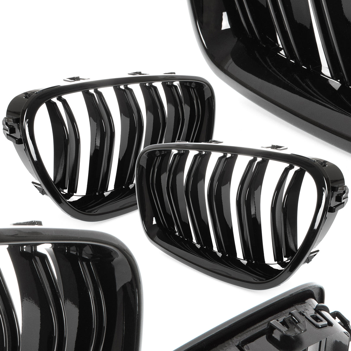 BMW 5 F10 / F11 10-17 grilles between headlights (kidneys) left + right set BLACK GLOSSY DOUBLE BAR