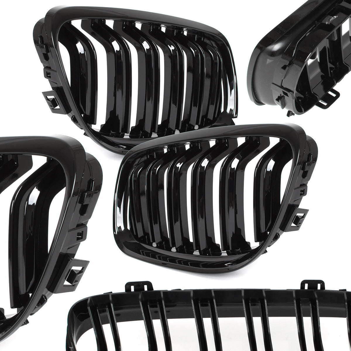 BMW 3 E90 / E91 09-13 SEDAN / ESTATE grilles (kidneys) left + right set BLACK GLOSSY DOUBLE BAR