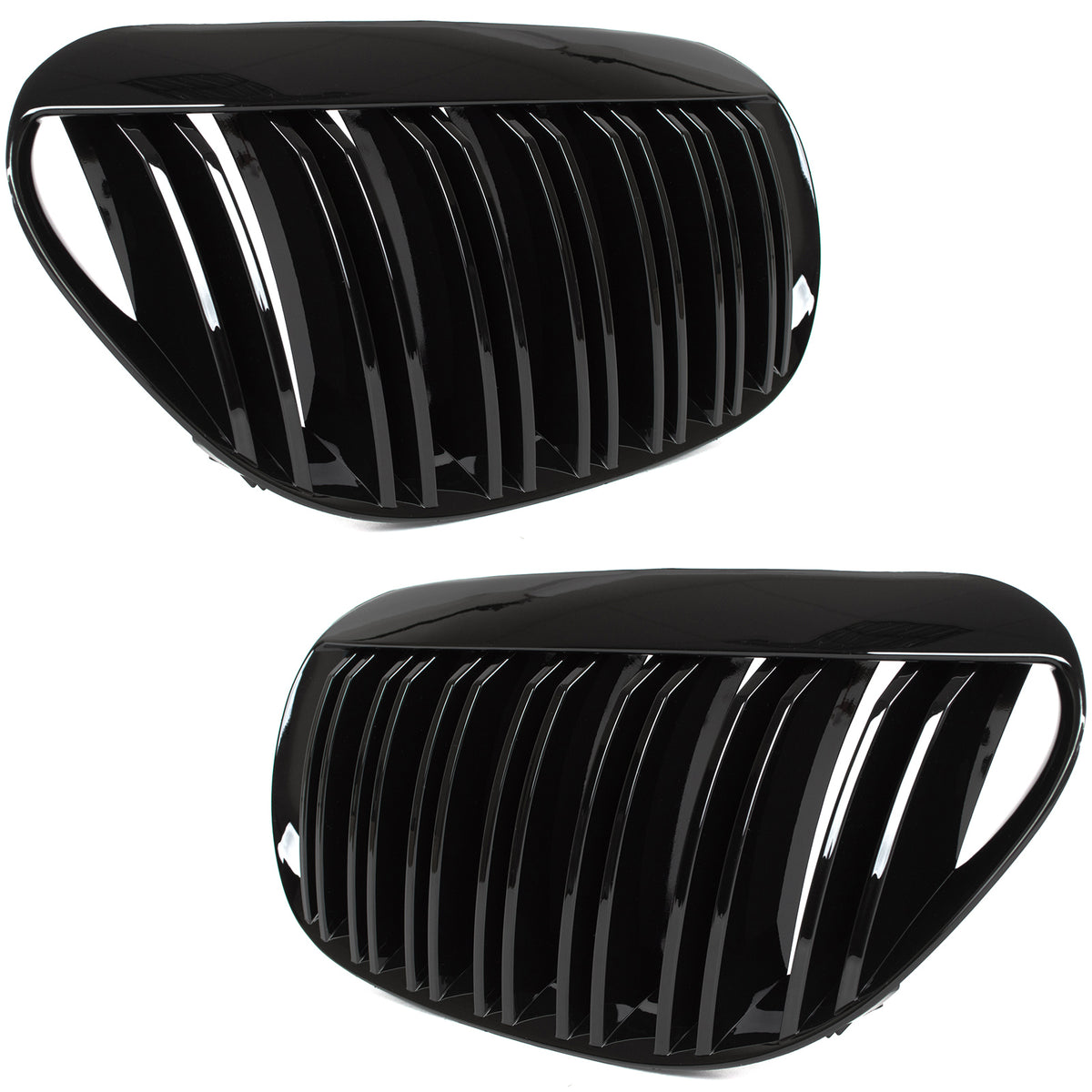 BMW 6 E63 / E64 04-10 headlamp inserts (kidneys) left + right set. BLACK GLOSSY DOUBLE BAR