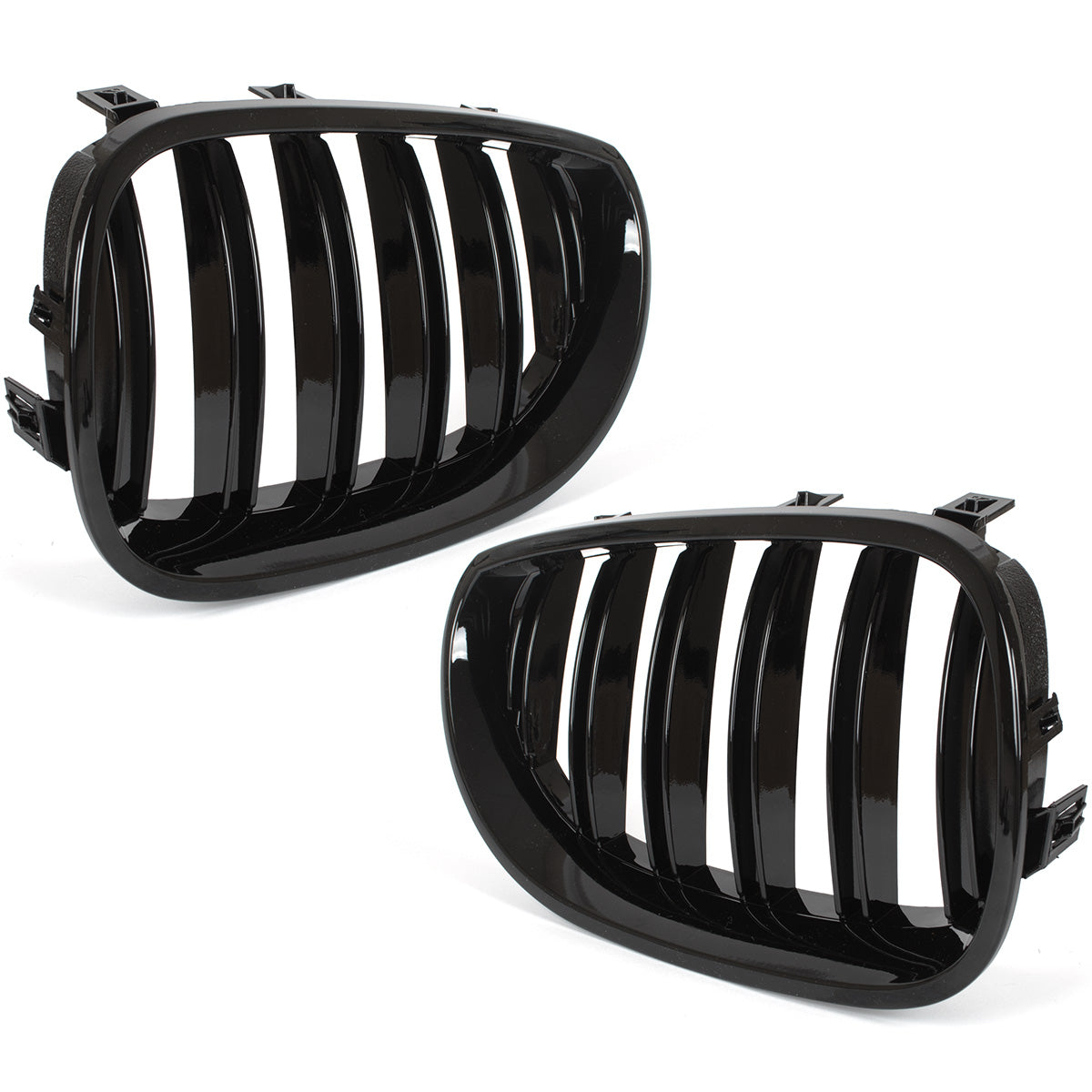 BMW 5 E60 / E61 03-10 grilles between headlights (kidneys) left + right set BLACK GLOSSY DOUBLE BAR