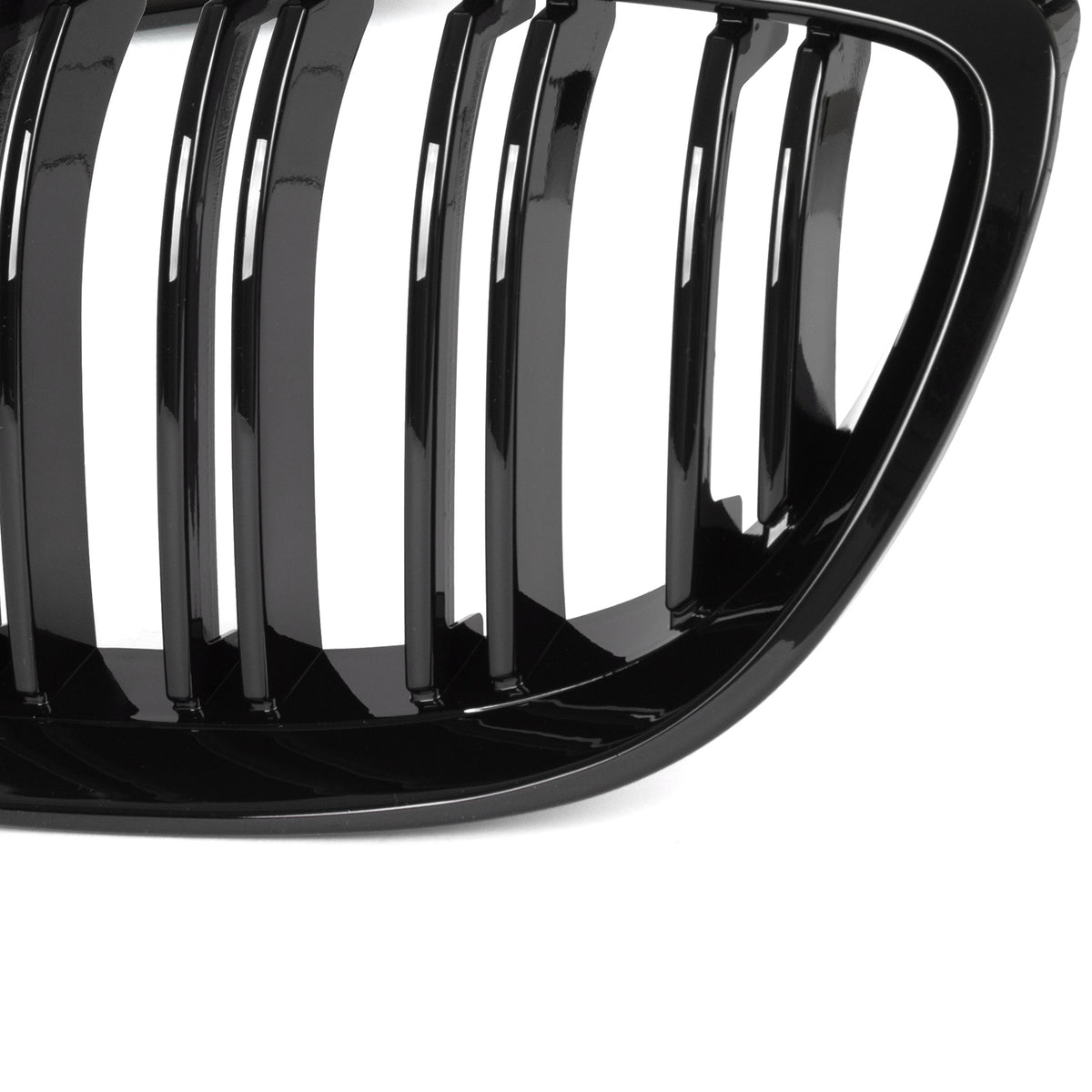 BMW 3 E92 E93 06-10 dummy grilles between headlights (kidneys) left + right set. BLACK GLOSSY DOUBLE BAR