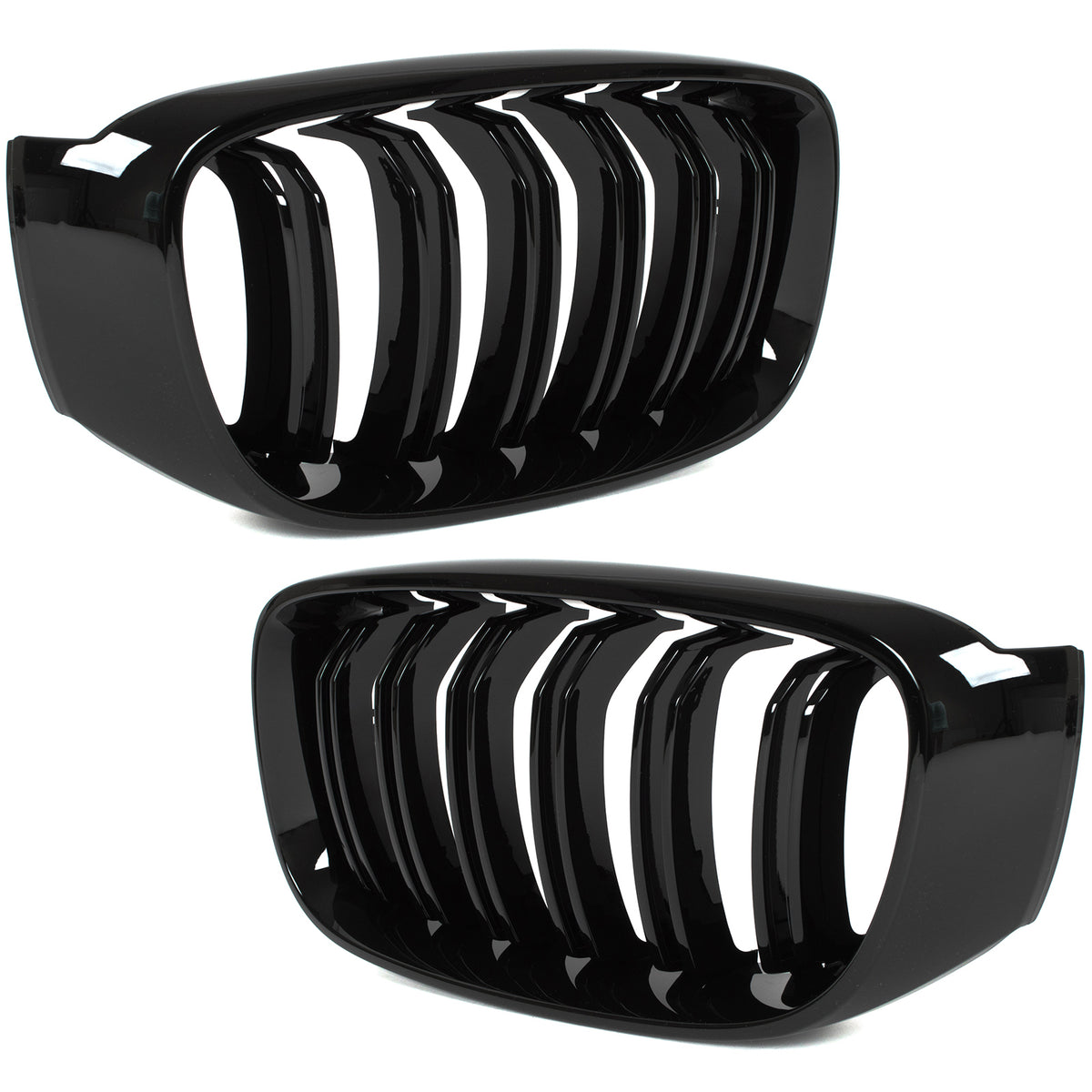 BMW 3 F34 GT 13-20 grilles between headlights (kidney grilles) left + right set. BLACK GLOSSY DOUBLE BAR