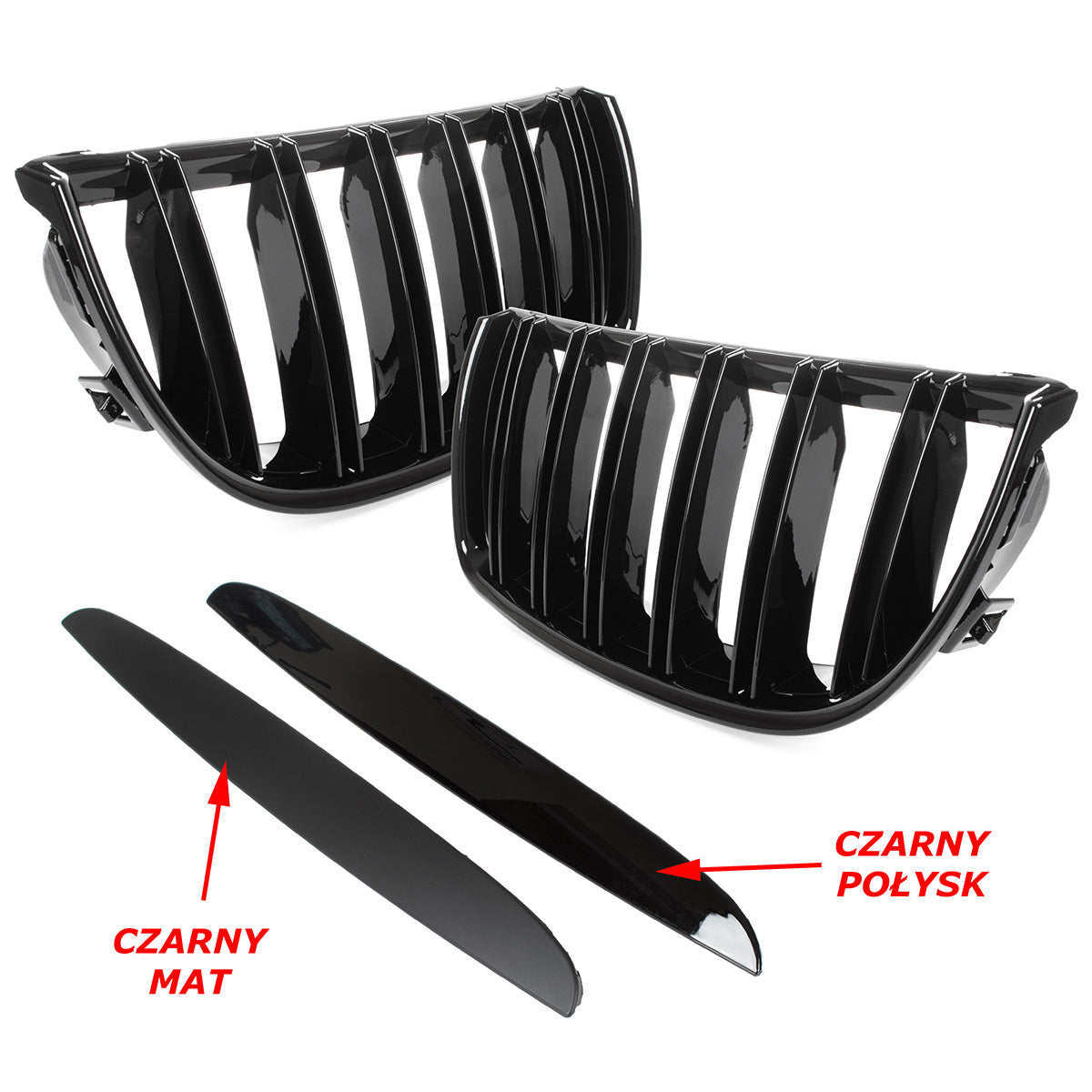 BMW 3 E90 / E91 04-09 SEDAN / KOMBI atrapy między reflektory (nerki) lewa + prawa kpl. BLACK GLOSSY DOUBLE BAR - II GATUNEK