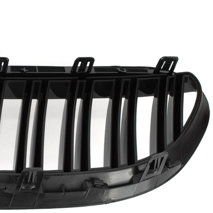 BMW 6 E63 / E64 04-10 headlamp inserts (kidneys) left + right set. BLACK GLOSSY DOUBLE BAR