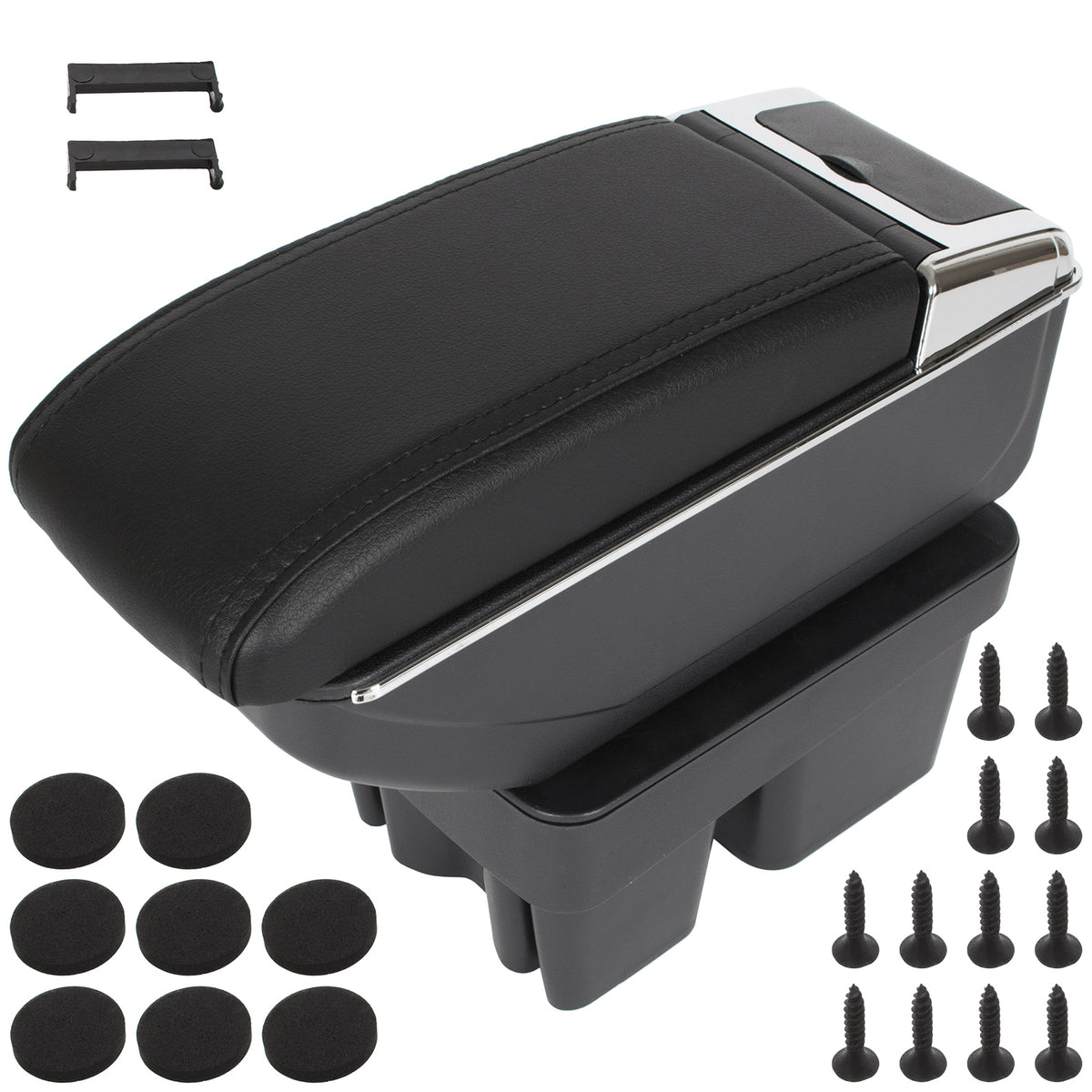 VW Golf VII 12-20 armrest with storage compartment BLACK ECO-LEATHER + mounting kit