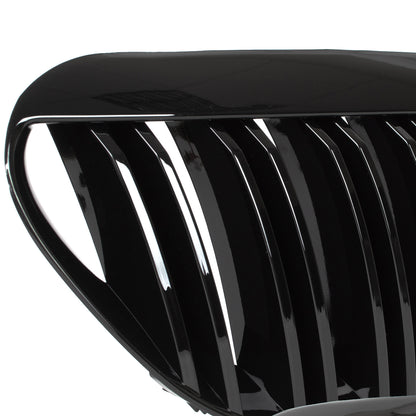 BMW 6 E63 / E64 04-10 headlamp inserts (kidneys) left + right set. BLACK GLOSSY DOUBLE BAR