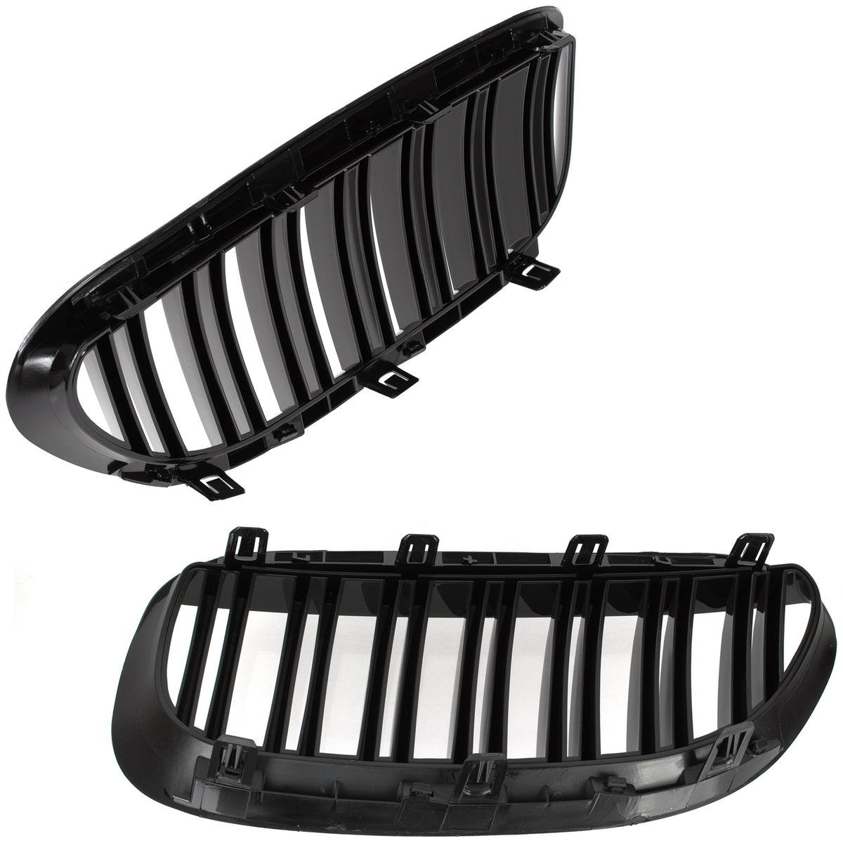 BMW 6 E63 / E64 04-10 headlamp inserts (kidneys) left + right set. BLACK GLOSSY DOUBLE BAR