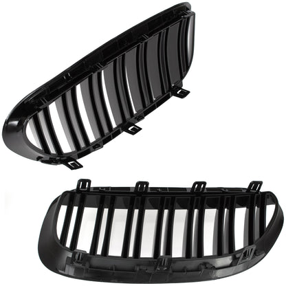 BMW 6 E63 / E64 04-10 headlamp inserts (kidneys) left + right set. BLACK GLOSSY DOUBLE BAR