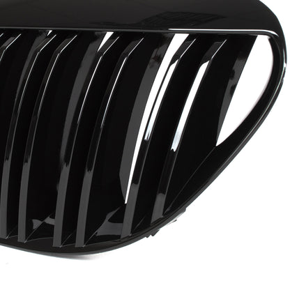 BMW 6 E63 / E64 04-10 headlamp inserts (kidneys) left + right set. BLACK GLOSSY DOUBLE BAR
