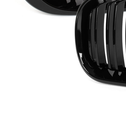 BMW 3 E46 FL 01-15 SEDAN / ESTATE dummy grilles between headlights (kidneys) left + right set BLACK GLOSSY DOUBLE BAR
