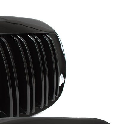 BMW 6 E63 / E64 04-10 headlamp inserts (kidneys) left + right set. BLACK GLOSSY DOUBLE BAR
