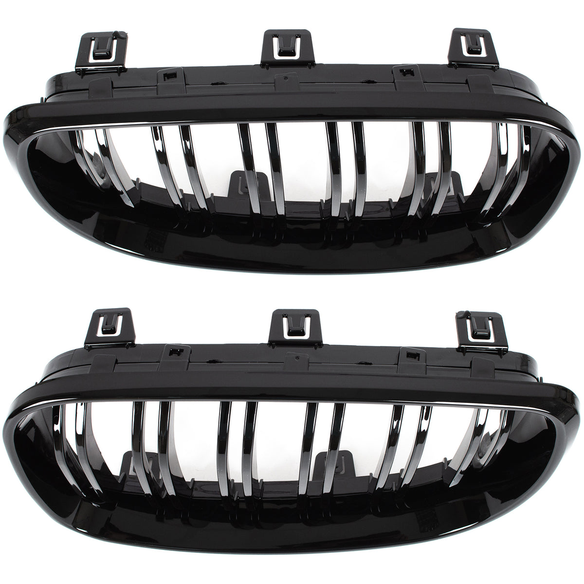 BMW 1 E81 E82 E87 E88 07-11 front grilles (kidneys) left + right set BLACK GLOSSY DOUBLE BAR