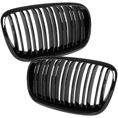 BMW X6 E71 07-14 atrapy między reflektory (nerki) lewa + prawa kpl. BLACK GLOSSY DOUBLE BAR