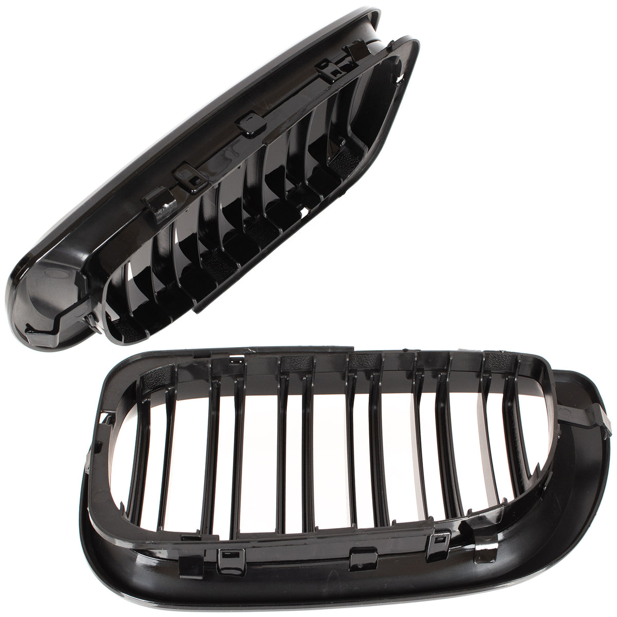 BMW 3 E46 FL 01-15 SEDAN / ESTATE dummy grilles between headlights (kidneys) left + right set BLACK GLOSSY DOUBLE BAR