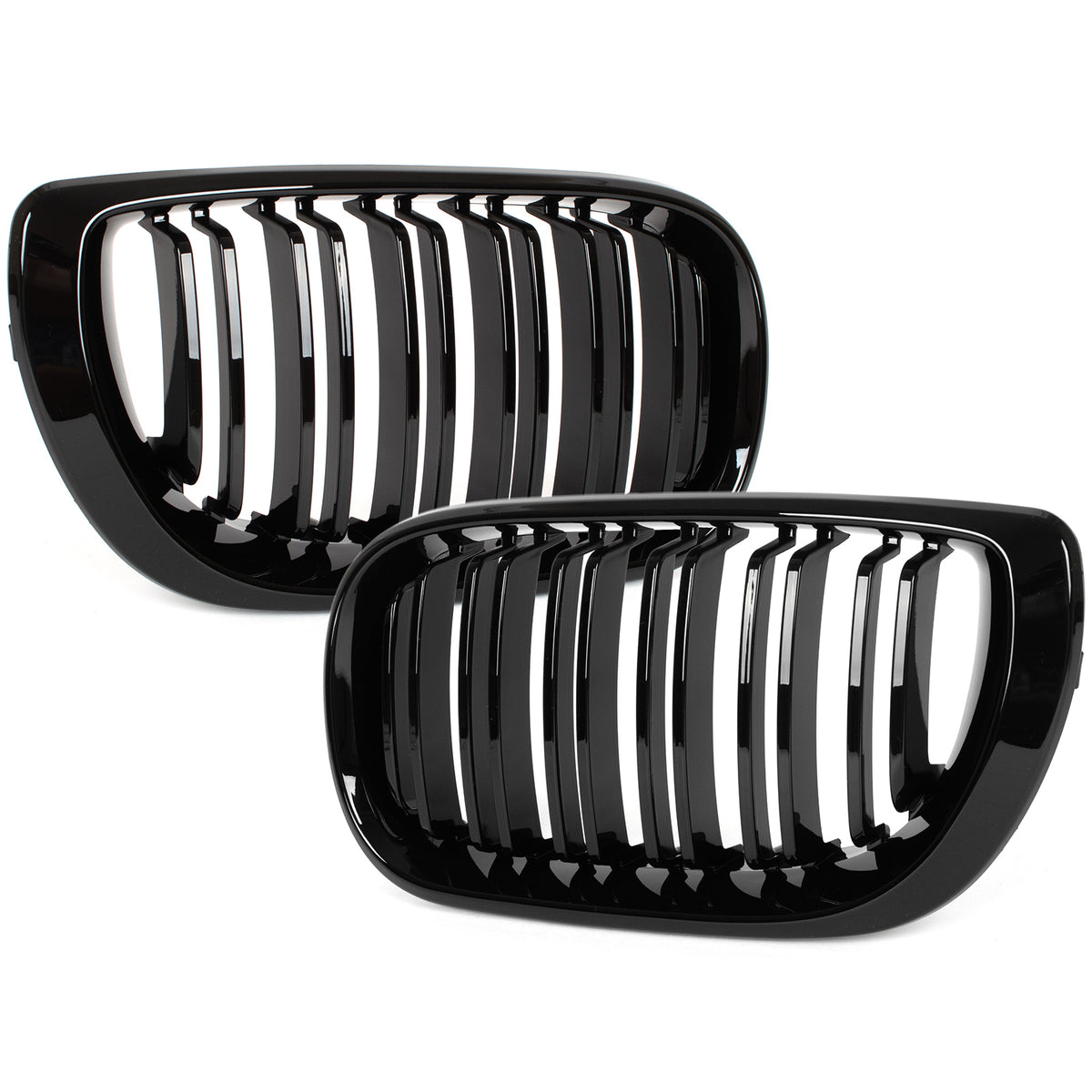 BMW 3 E46 FL 01-15 SEDAN / ESTATE dummy grilles between headlights (kidneys) left + right set BLACK GLOSSY DOUBLE BAR