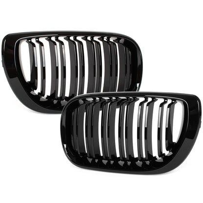 BMW 3 E46 FL 01-15 SEDAN / ESTATE dummy grilles between headlights (kidneys) left + right set BLACK GLOSSY DOUBLE BAR