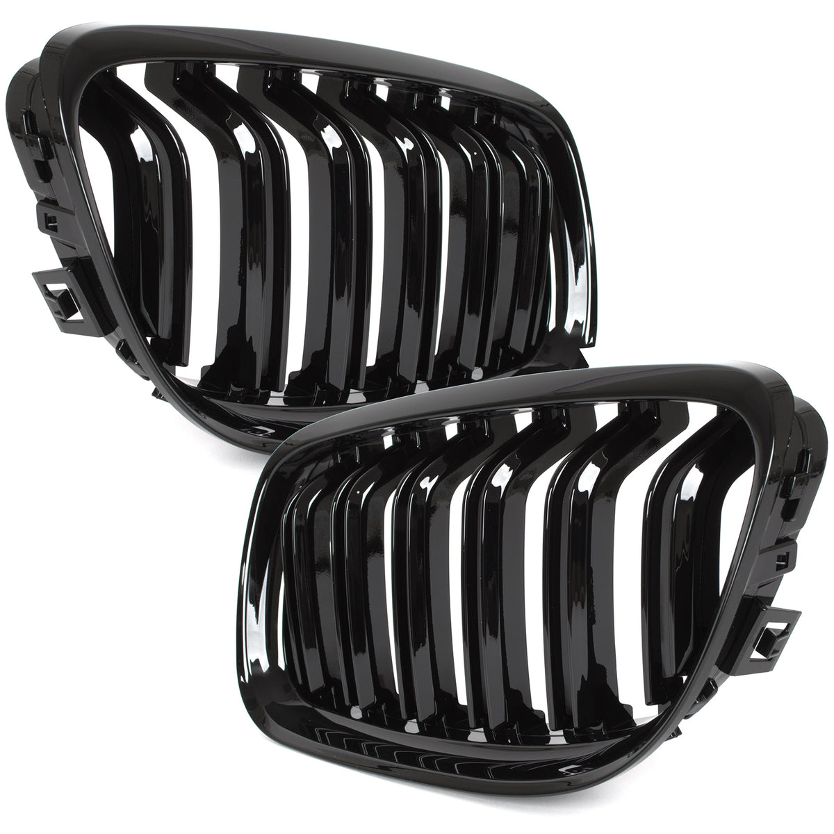 BMW 3 E90 / E91 09-13 SEDAN / ESTATE grilles (kidneys) left + right set BLACK GLOSSY DOUBLE BAR