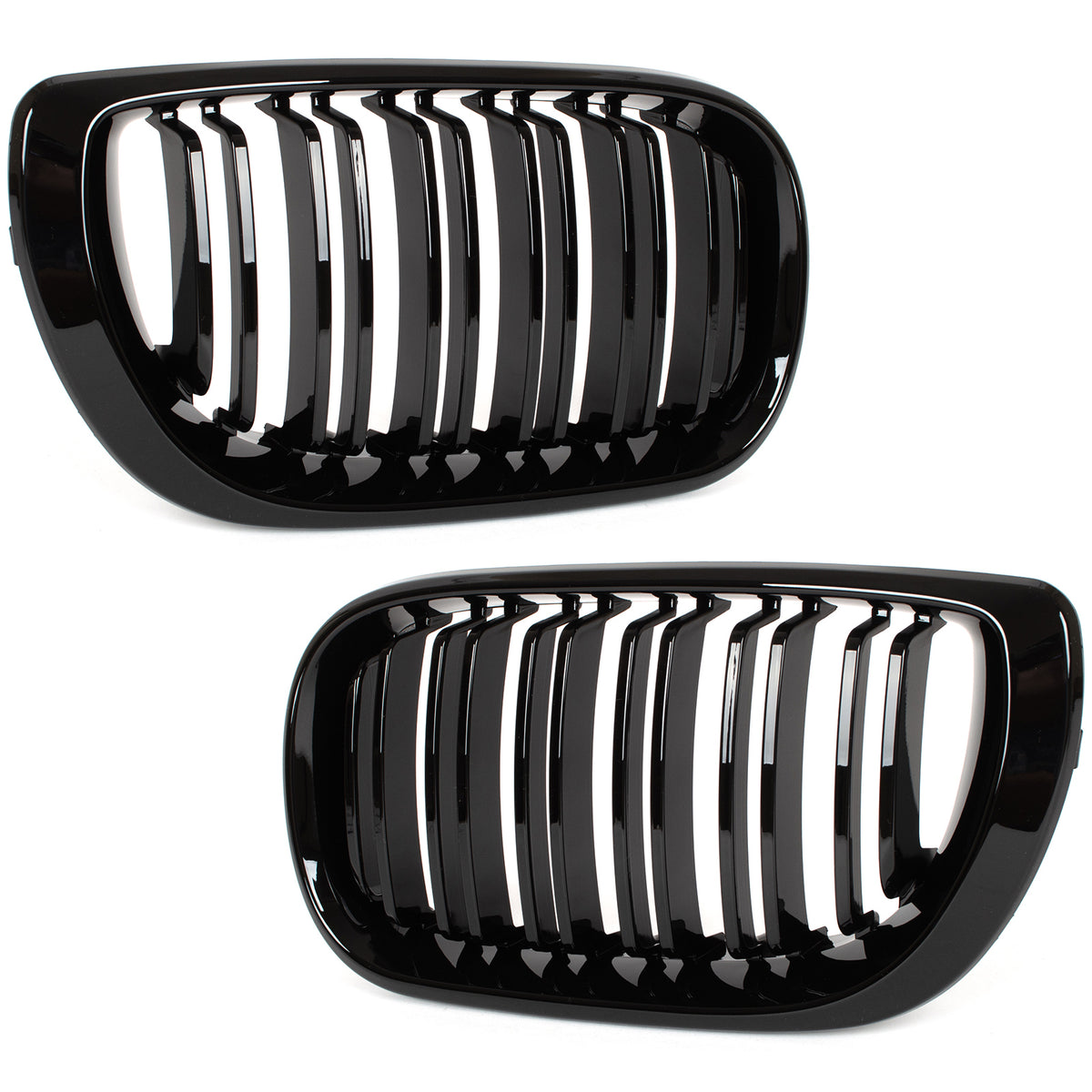 BMW 3 E46 FL 01-15 SEDAN / ESTATE dummy grilles between headlights (kidneys) left + right set BLACK GLOSSY DOUBLE BAR