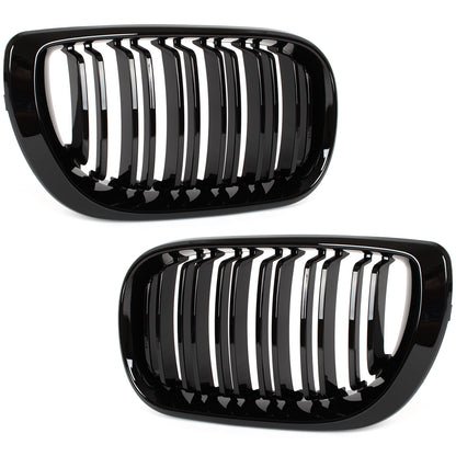 BMW 3 E46 FL 01-15 SEDAN / ESTATE dummy grilles between headlights (kidneys) left + right set BLACK GLOSSY DOUBLE BAR
