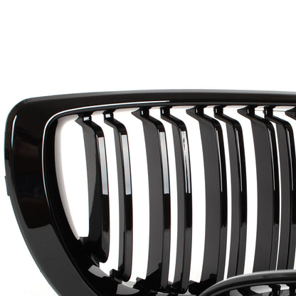 BMW 3 E46 FL 01-15 SEDAN / ESTATE dummy grilles between headlights (kidneys) left + right set BLACK GLOSSY DOUBLE BAR