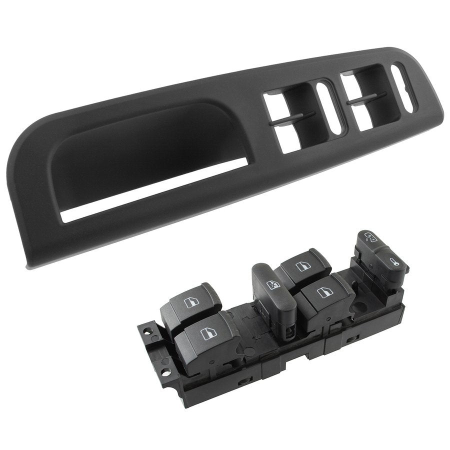 VW Golf IV 97-03 BLACK front left door handle 4 WINDOWS + INTEGRATED electric window and door lock switch 9 PINS 2 pcs. SET