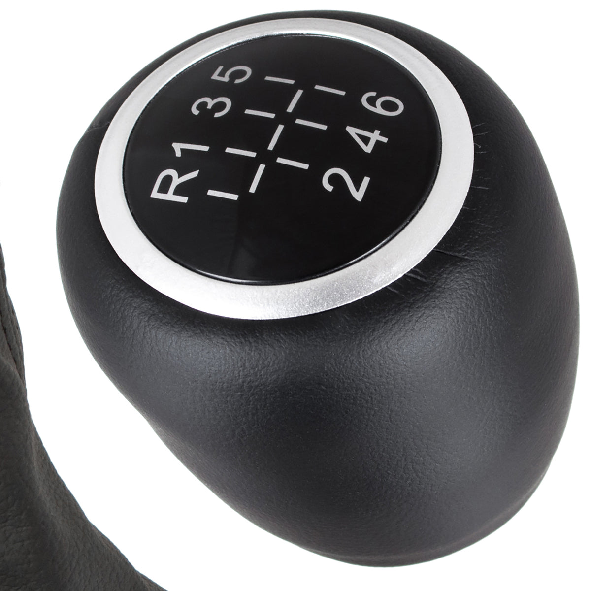 Opel Vectra C FL 05-08 gear knob 6-SPEED BLACK ECO-LEATHER + gear stick gaiter + white frame 2 pcs. SET