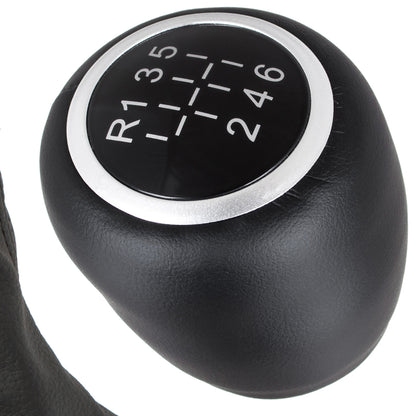 Opel Vectra C FL 05-08 gear knob 6-SPEED BLACK ECO-LEATHER + gear stick gaiter + white frame 2 pcs. SET
