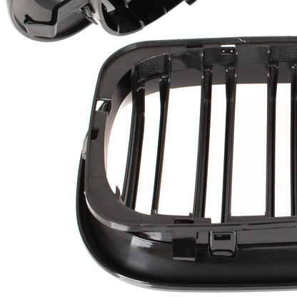 BMW 3 E46 FL 01-15 SEDAN / ESTATE dummy grilles between headlights (kidneys) left + right set BLACK GLOSSY DOUBLE BAR