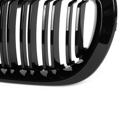 BMW 3 E46 FL 01-15 SEDAN / ESTATE dummy grilles between headlights (kidneys) left + right set BLACK GLOSSY DOUBLE BAR