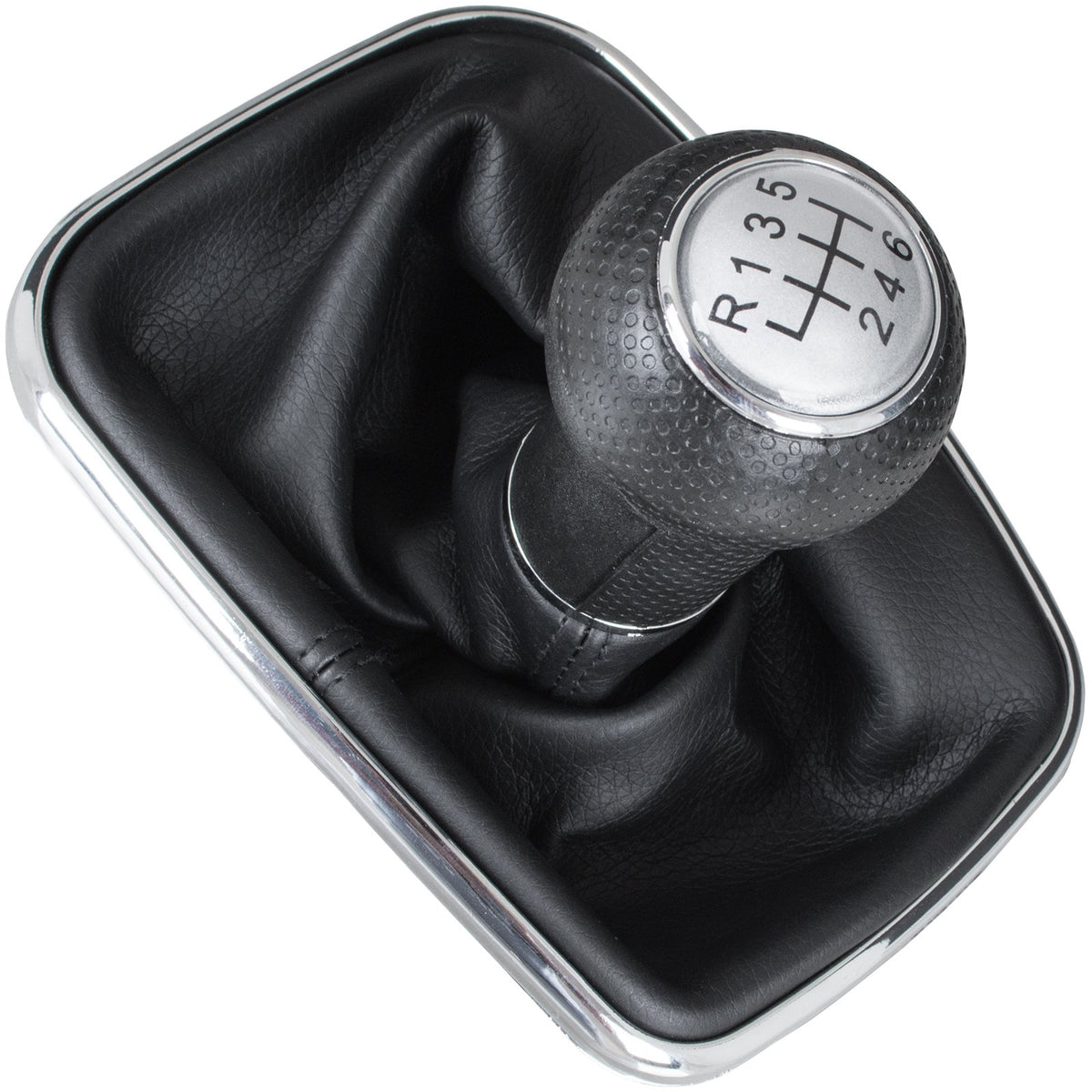 VW Golf IV 97-03 gear knob SILVER + gaiter with CHROME frame 6 SPEED 23MM HOLE