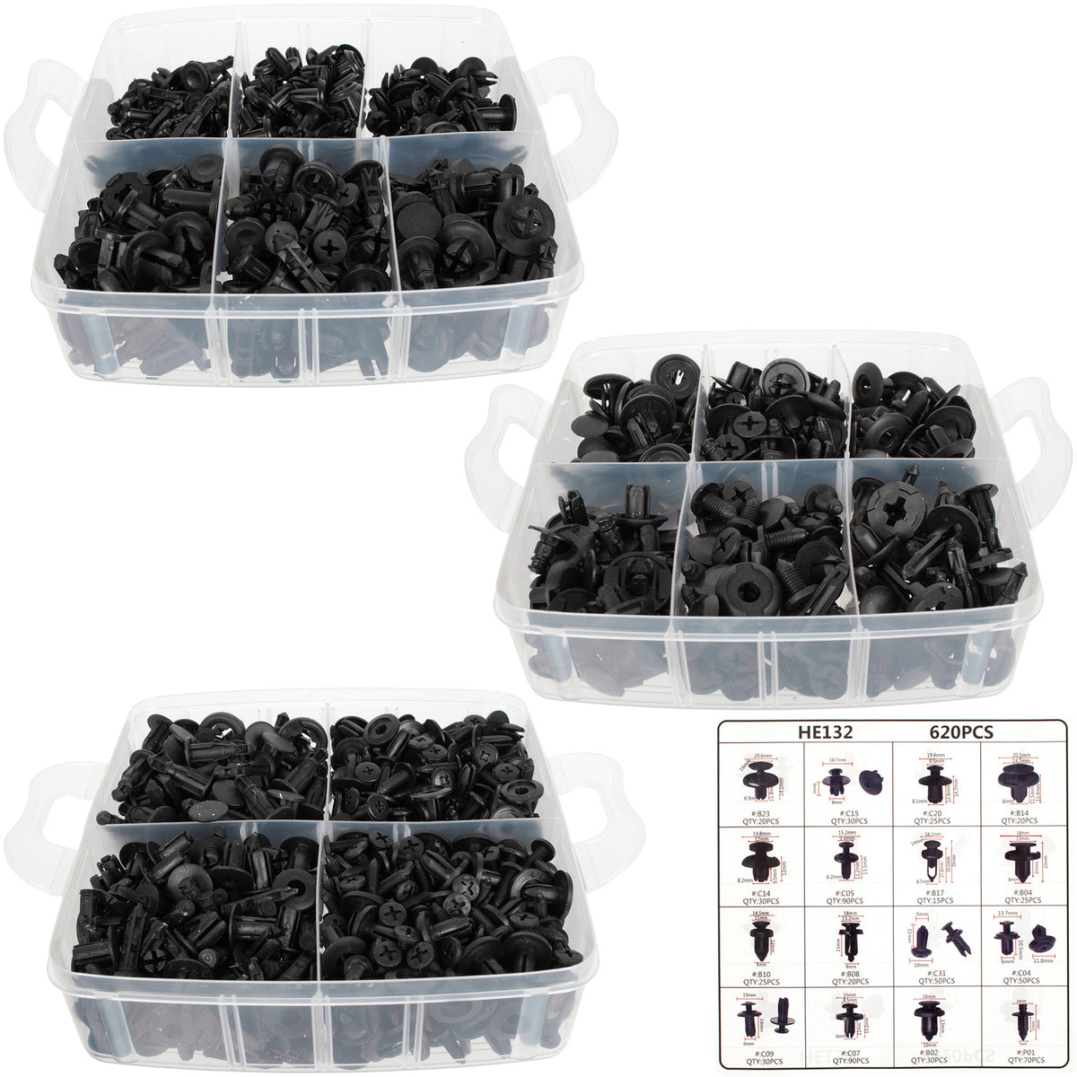 M MODECAR Zestaw spinek kołków samochodowych 620PCS + Akcesoria KPL