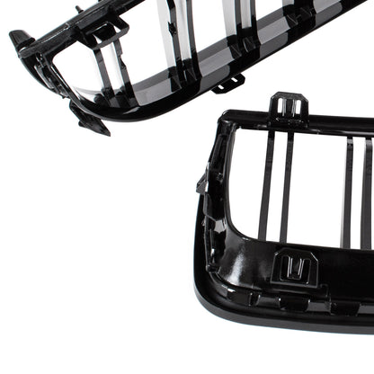 BMW 3 E90 / E91 04-09 SEDAN / KOMBI atrapy między reflektory (nerki) lewa + prawa kpl. BLACK GLOSSY DOUBLE BAR - II GATUNEK
