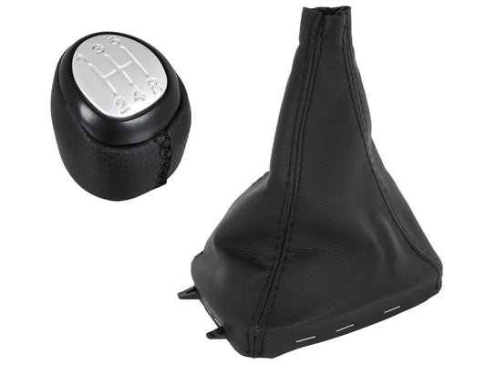 @@@@@ Saab 9-3 03-12 gear knob BLACK ECO-LEATHER + BLACK THREAD + SILVER 5-SPEED + gear stick gaiter BLACK + complete frame