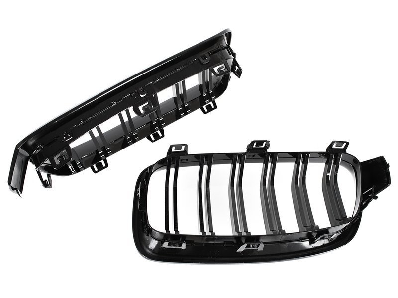 BMW 3 F30 / F31 11-15 SEDAN / KOMBI atrapy między reflektory (nerki) lewa + prawa kpl. BLACK GLOSSY DOUBLE BAR