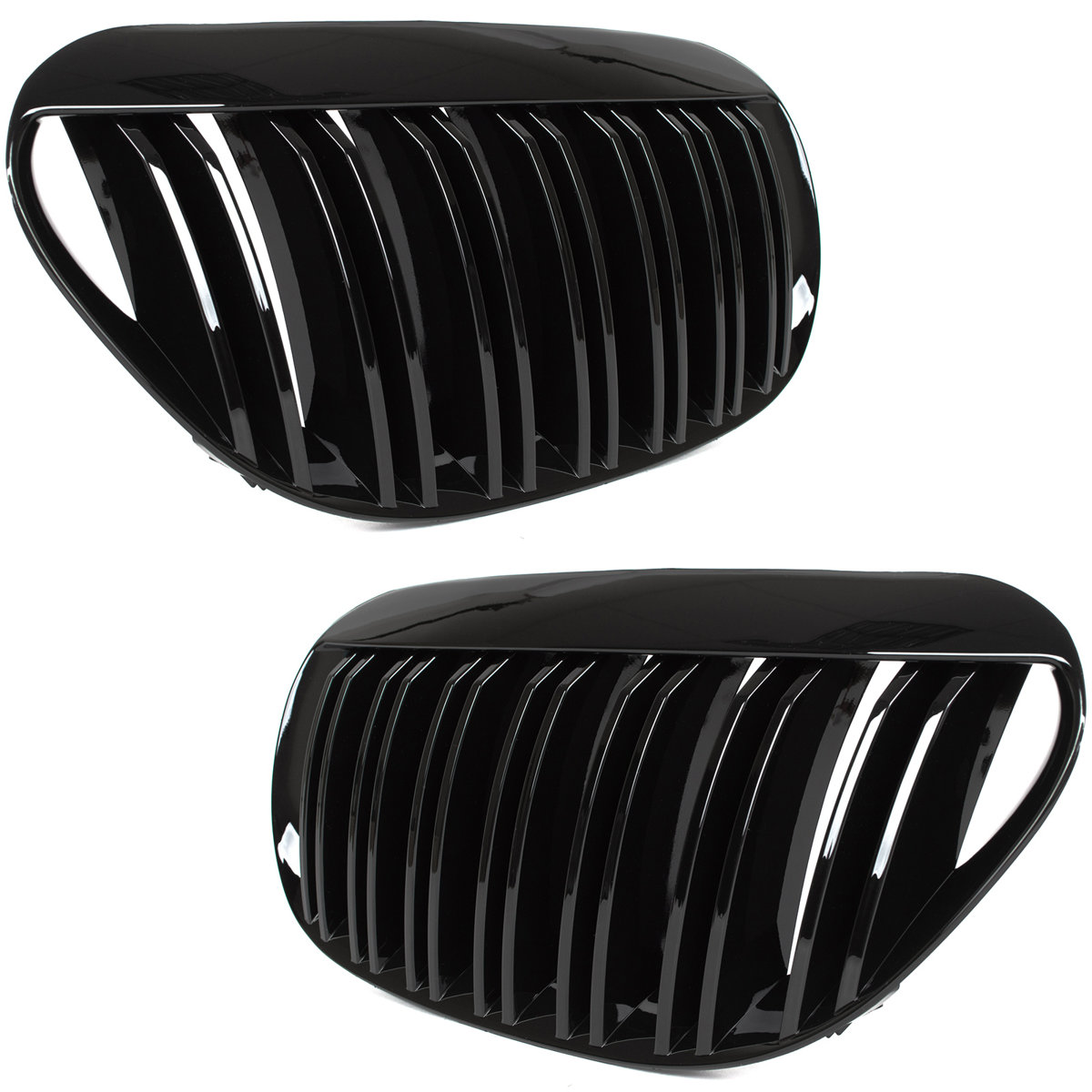 BMW 6 E63 / E64 04-10 atrapy między reflektory (nerki) lewa + prawa kpl. BLACK GLOSSY DOUBLE BAR