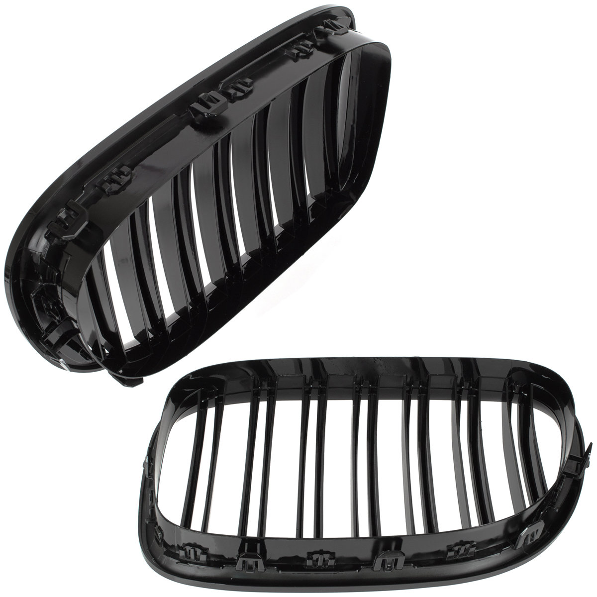 BMW 7 F01 F02 08-11 atrapy między reflektory (nerki) lewa + prawa kpl. BLACK GLOSSY DOUBLE BAR